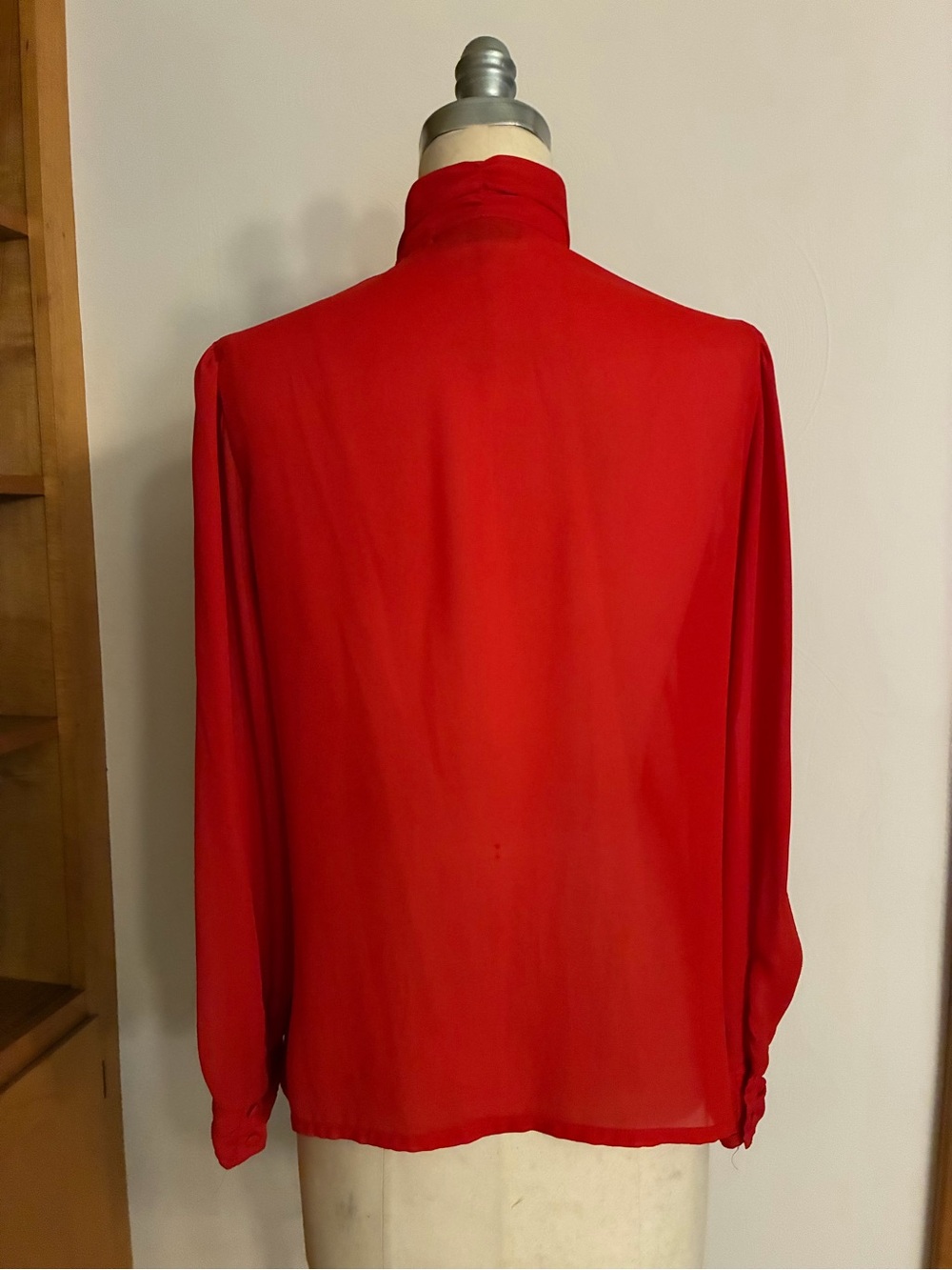 Ellen Ashley Red Ruffle Front High-Neck Blouse Sheer “Secretary” Style 70s 80s - Picture 7 of 7